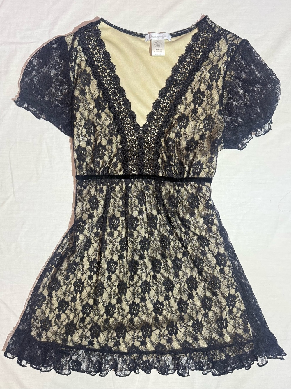 Black Floral Lace Babydoll Top with Cream Lining